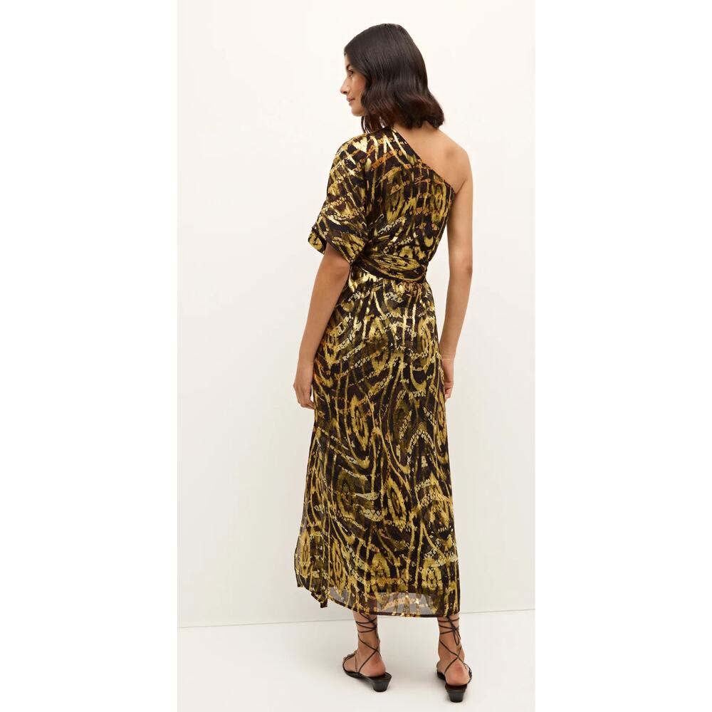 B60 Marie Oliver Farrow Caftan Maxi Dress Small One Shoulder Silk Metallic - Picture 3 of 11